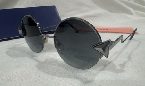 AUTHENTIC FENDI Sunglasses 0243/S 51mm Silver Black Irregular Round Grey Rimless - Picture 4 of 16