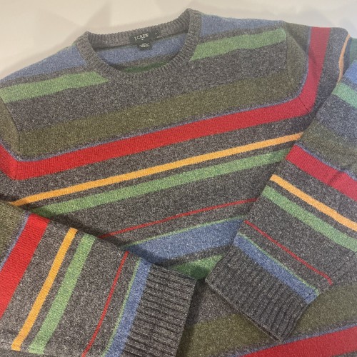 J. Crew Vtg 90s 100% Lambswool Striped Knit Pullover Sweater Men's Large - Picture 3 of 6