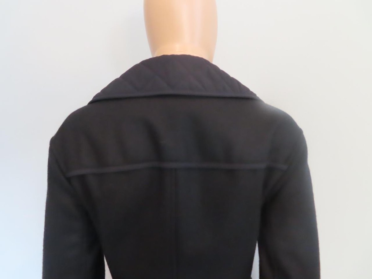 NWT Hermes Black Quilted Detail Wool Pea Coat/Jacket F 34/US