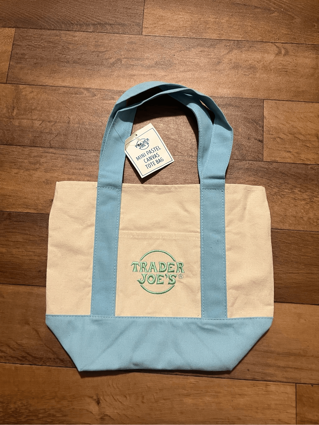 Trader Joes Pastel Blue Mini Canvas Tote Bag New With Tags
