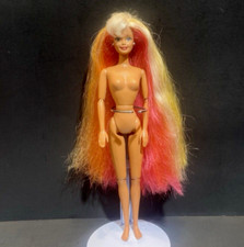 VTG Hula Hair Barbie Doll 1996 Nude Flat Feet 17047 Long Pink Yellow Hair OOAK