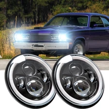Fits Plymouth Duster 340 1970-1975 Halo 7" inch Round LED Headlights Hi/Lo DRL A