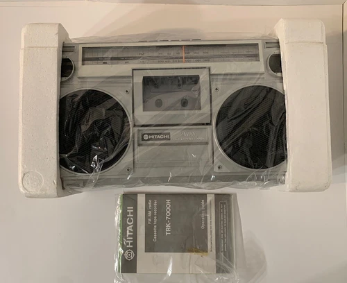 NEW NOS Vintage HITACHI TRK-7000H Stereo Radio Cassette Boombox w/ Box RARE MINT