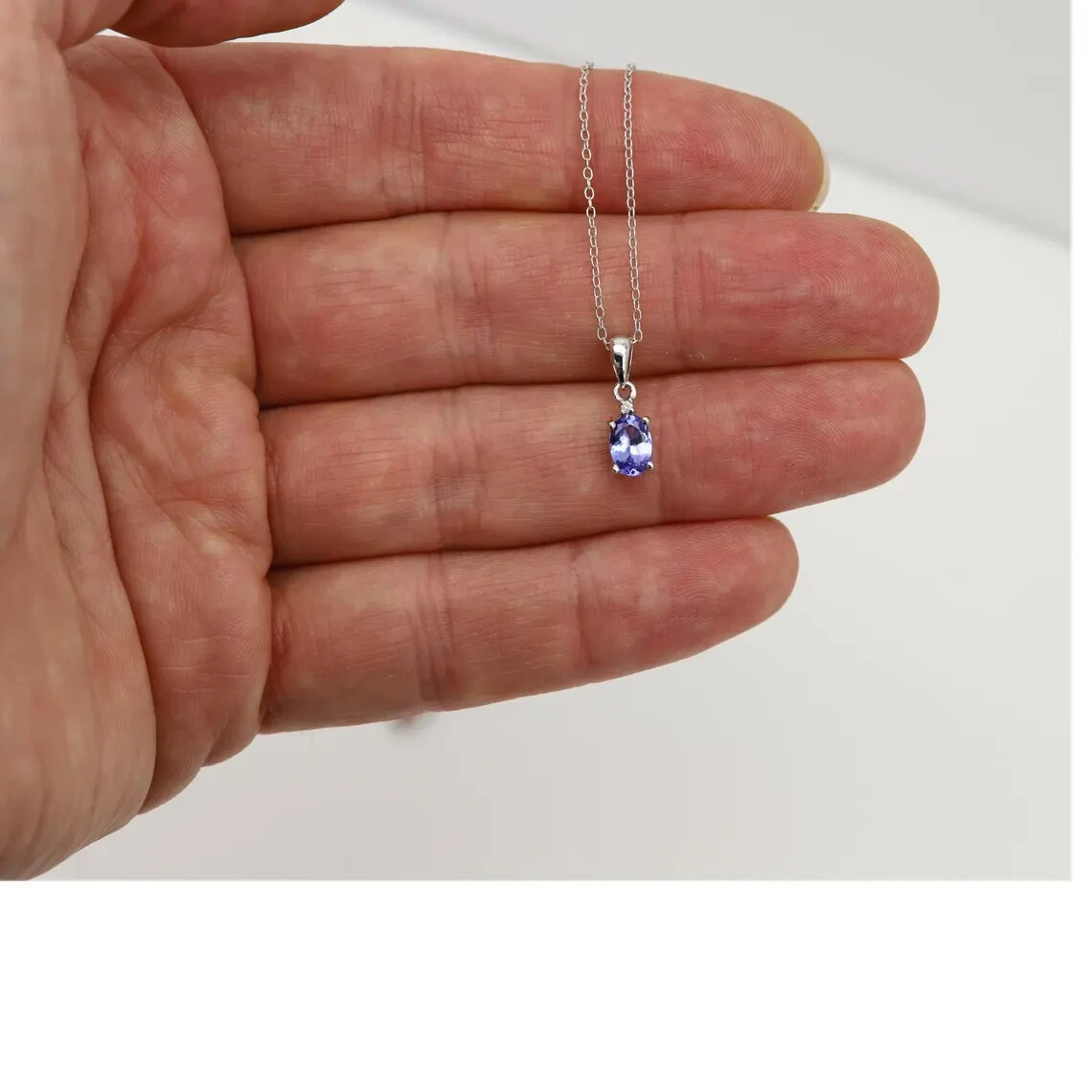 Natural Tanzanite & Dia Pendant in 14k White Gold oval shape purple Gemstone