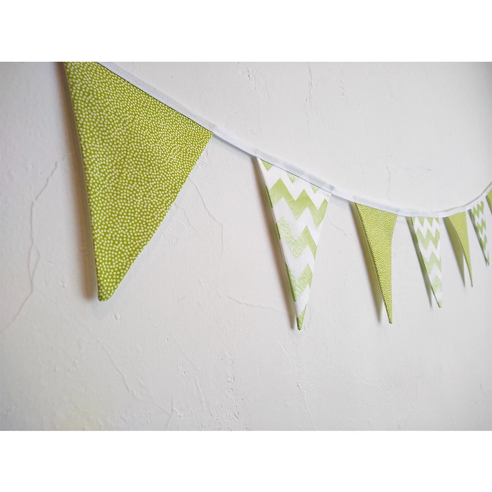 Green White FLAG BUNTING Cotton - 2 Yards /7 Flags Nursery Party Baby Photo Boho - Image 3 of 4