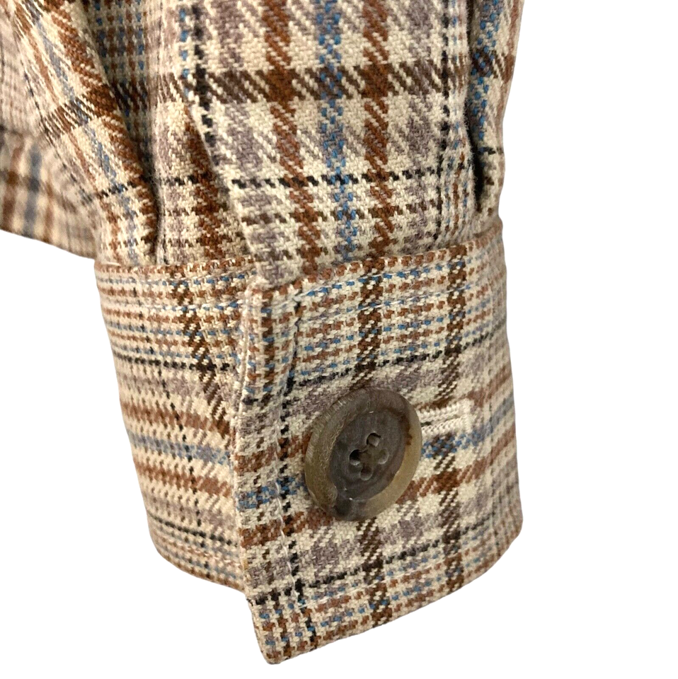 Vintage J CREW Glen Plaid Zip Up Jacket Mens Size M Cotton Brown