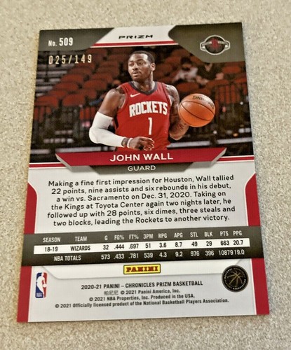 2020-21 Panini Prizm Red Prizm #509 John Wall Rockets /149 - Picture 2 of 2