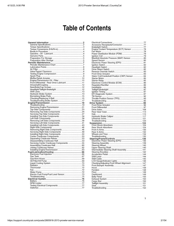 Manual de servicio Arctic Cat Prowler HDX | 2013 | CD ENVIADO O USB Foto 2 de 4