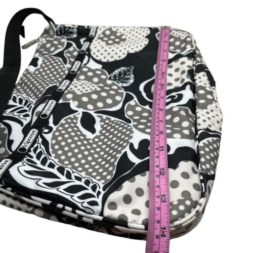 LeSportsac Classic Hobo Bag Purse Mod Shoulder Black White Gray Dot Flower Women - Picture 11 of 13