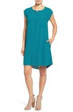 NWT Eileen Fisher Round Neck A-Line Silk Shift Dress Jewel Blue 358 - XS