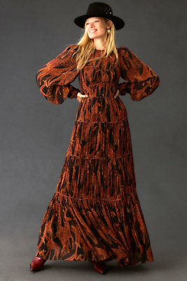 Farm Rio Puff Sleeve Maxi Dress Anthropologie Giraffes Corset Piping Size M  NEW | eBay