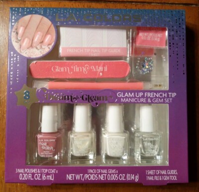 L.A. Colors 8 Pc Glam Up French Tip Manicure & Gem Set Nail Polish File Top Coat