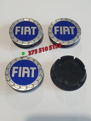 4 Fiat Nabenkappen mit blauem Logo Alufelgen 50mm Nieten Panda Punto - Bild 1 von 4