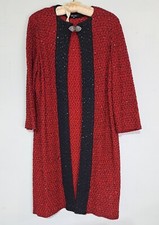 Misook Long Duster Cardigan Sweater Red Sparkle Sequin Sz M Evening