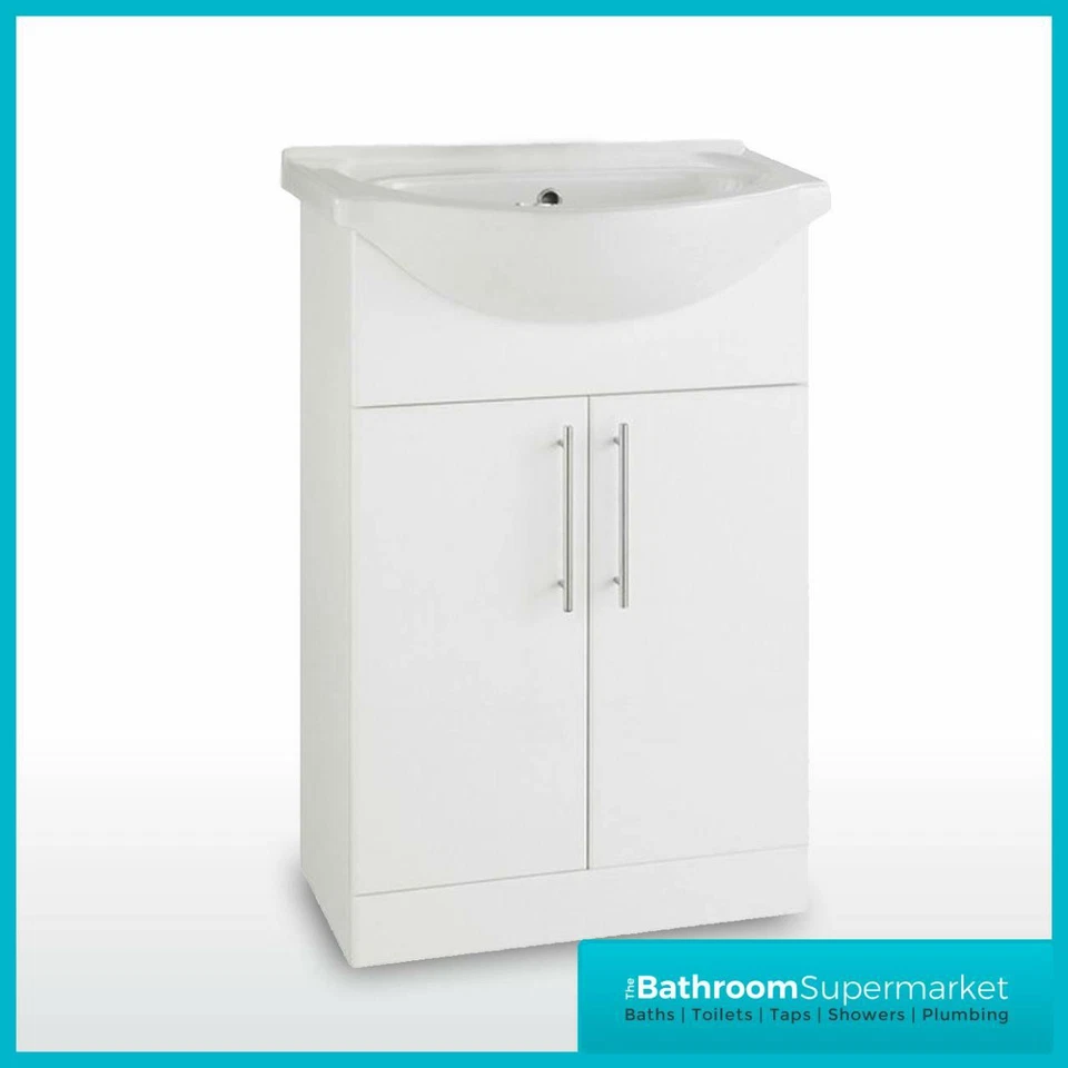 Bathroom Vanity Unit & Basin Sink Cloakroom 550mm Floor Standing Gloss White