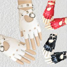 Lady Fingerless Gloves Faux Leather Rivet Punk Rock Gothic Steampunk Hip Hop