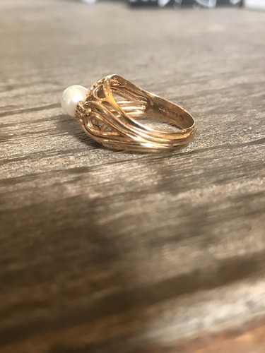Vintage Style Designer 14K Yellow Gold Pearl Ring Sz 6.5, Nice 5 Grams - Picture 8 of 12