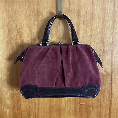 Beijo Large Burgundy Faux Suede Vinyl Studded Bottom Shoulder Bag Satchel Purse - Picture 2 of 12
