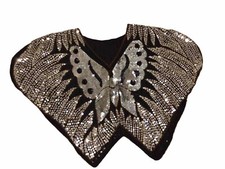 Vintage Silk Silver Sequin Beaded Embroidered Butterfly Top, Blouse Sz l