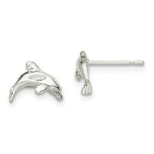 .925 Sterling Silver Children's Animal 9mm Dolphin Mini Earrings