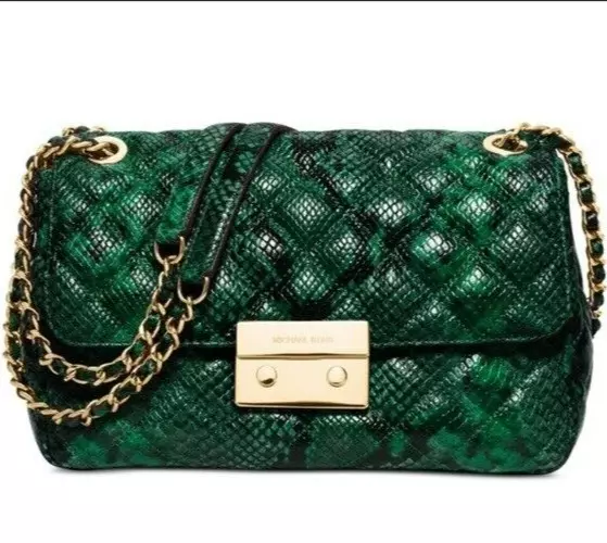 MICHAEL KORS SLOAN PALMETTO GREEN SNAKE LEATHER CROSSBODY SHOULDER BAG NWT