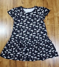 TUCKER+TATE Dress Girls Youth 8 Black White Stretch Ducks Drop Waist Cap Sleeve