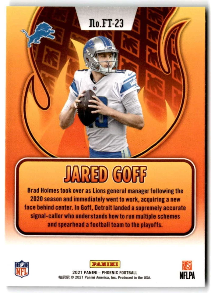 2021 Panini Phoenix Flame Throwers #FT-23 JARED GOFF Detroit Lions - Image 4 of 4