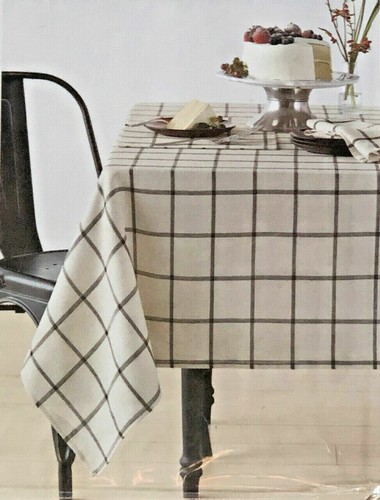 Shiloh Window Pane Cloth Tablecloth Shiloh Check 60x84" Ivory Black Polyester - Picture 8 of 12