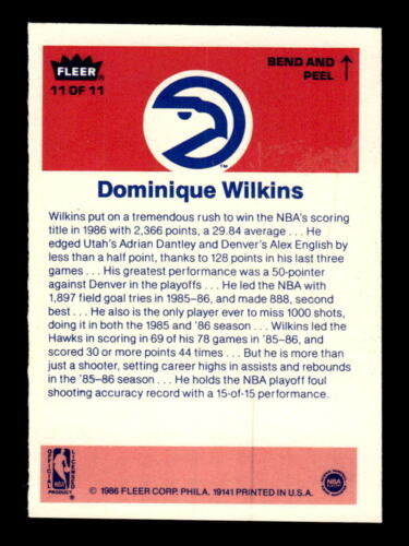 1986-87 Fleer #11 Dominique Wilkins Stickers EX - Picture 2 of 2