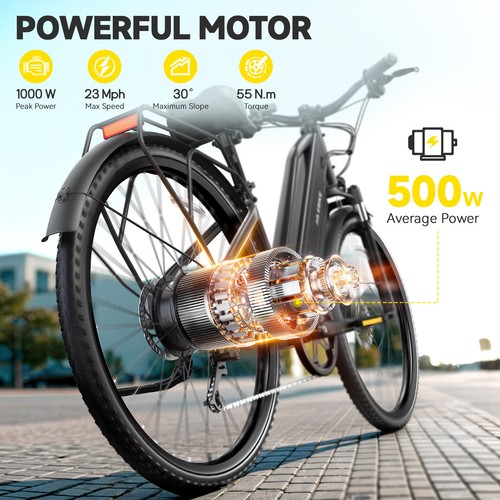 TST Electric Bike for Adults 23 MPH 1000W Electric Bicycle W/ Rear Rack+Fenders - Picture 4 of 7