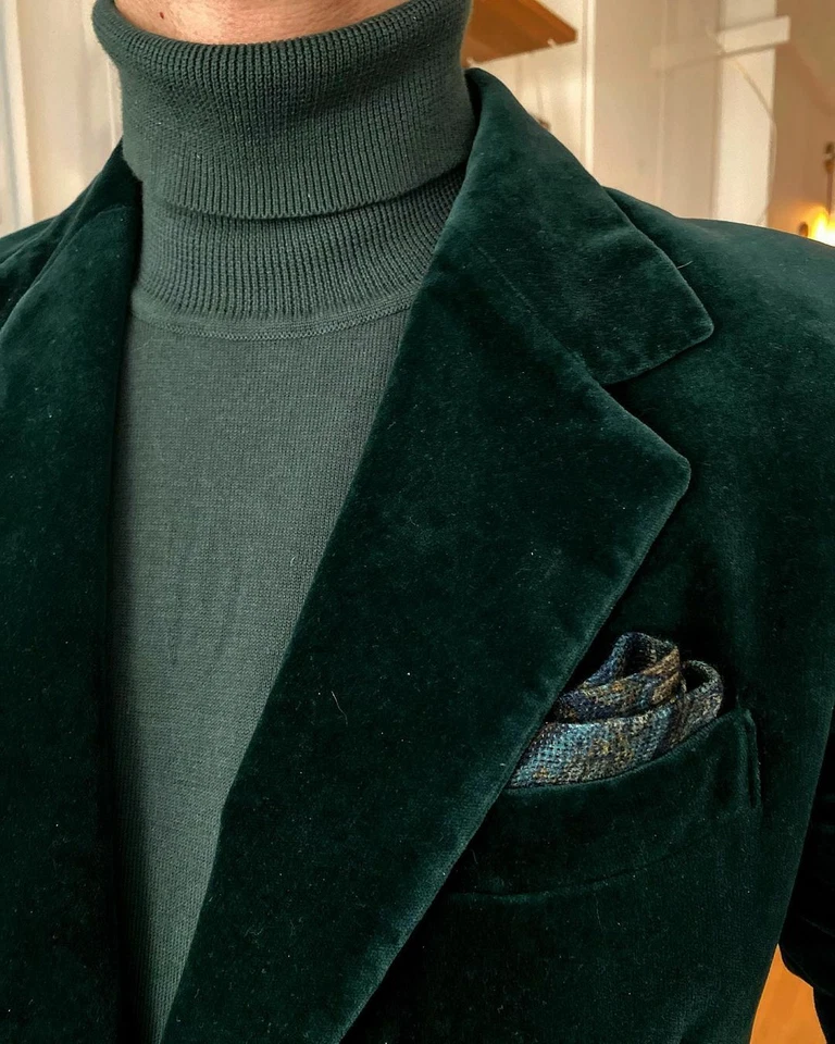 Vintage Velvet Suit Green Tuxedo Dinner Jacket Notch Lapel Style Custom Blazer - Image 3 of 4