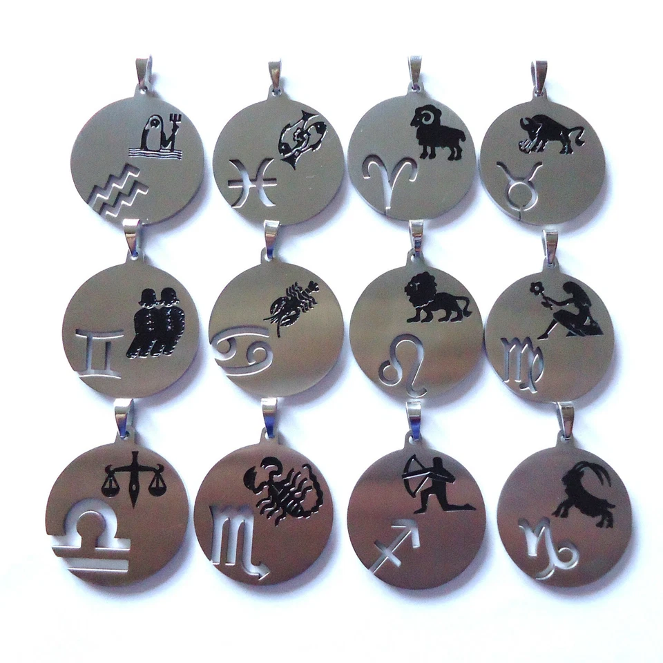 Sternzeichen Edelstahl Zodiac Anhänger f. Kette Tierkreiszeichen Horoskop Unisex