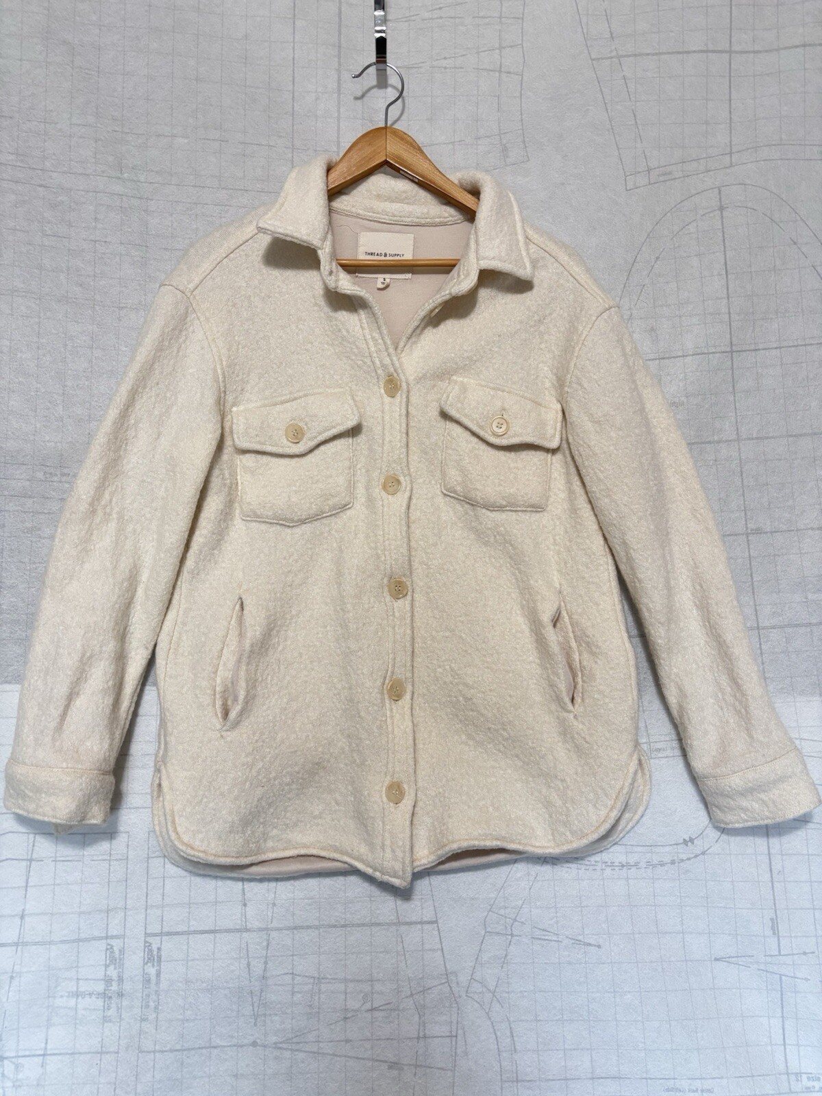 Thread & Supply Womens Ivory Faux Shearling Lined Teddy Coat Size S
