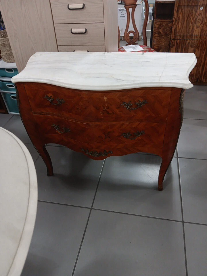 Vintage Louis XV Style Chest Marble Top Commode French Bombe Chest - Image 2 of 4