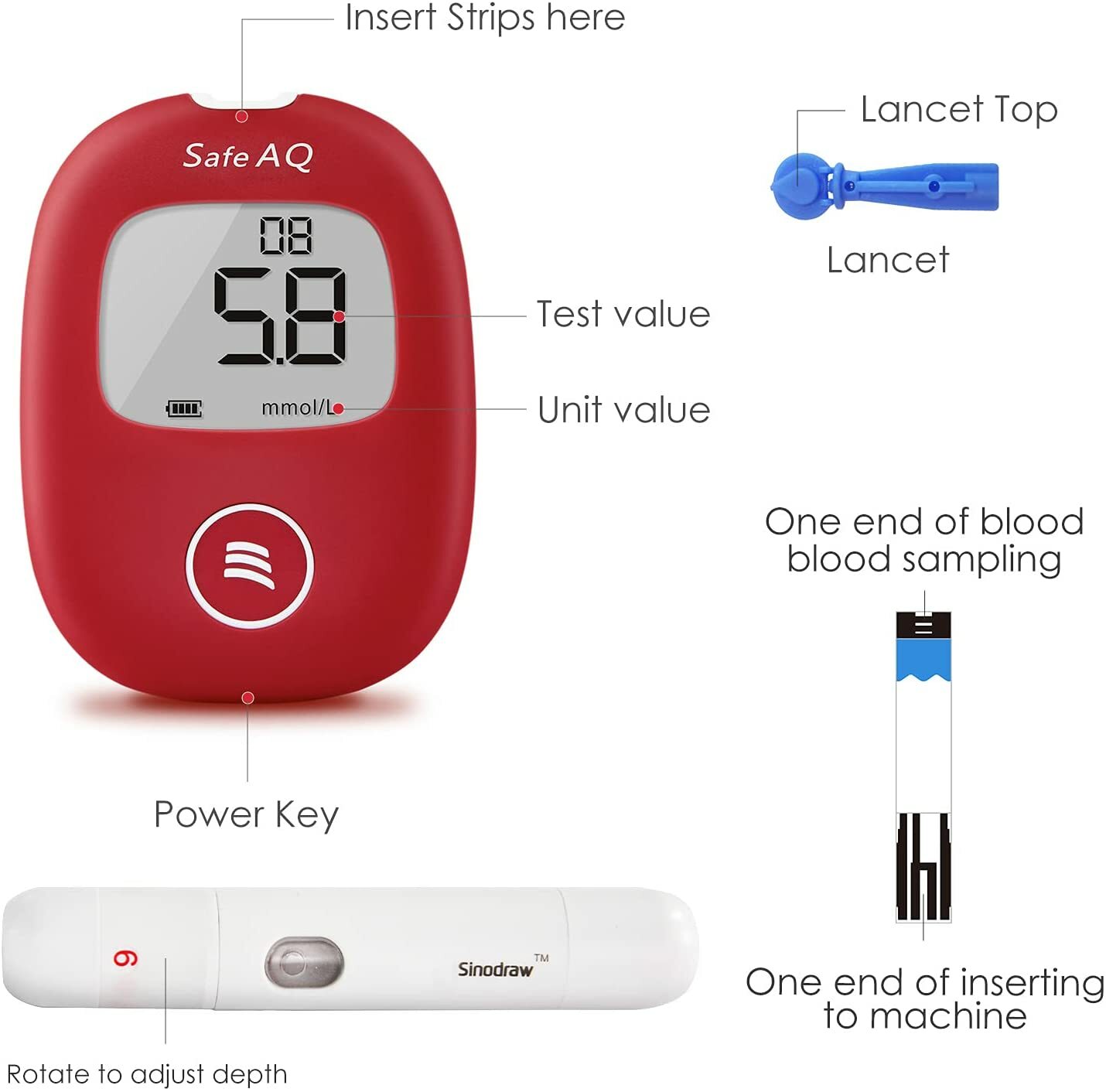 MMOL Blood Glucose Monitor Diabetes Test Kit Sugar Meter Test Strips