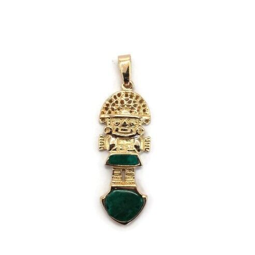 PERUVIAN TUMI PENDANT MADE IN 18 K SOLID GOLD WITH TURQUOISE NATURAL STONE 5.2gr - Picture 1 of 9