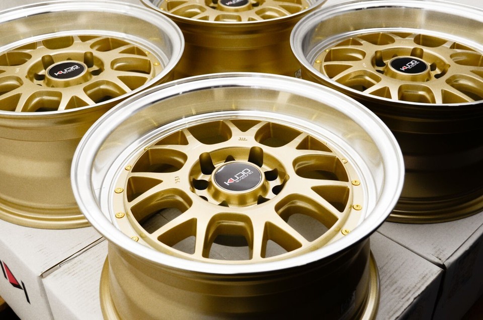 Kudo Racing Fatal 15x8 5x100 5x114.3 5x4.5 10mm Gold Polish Lip Wheels ...