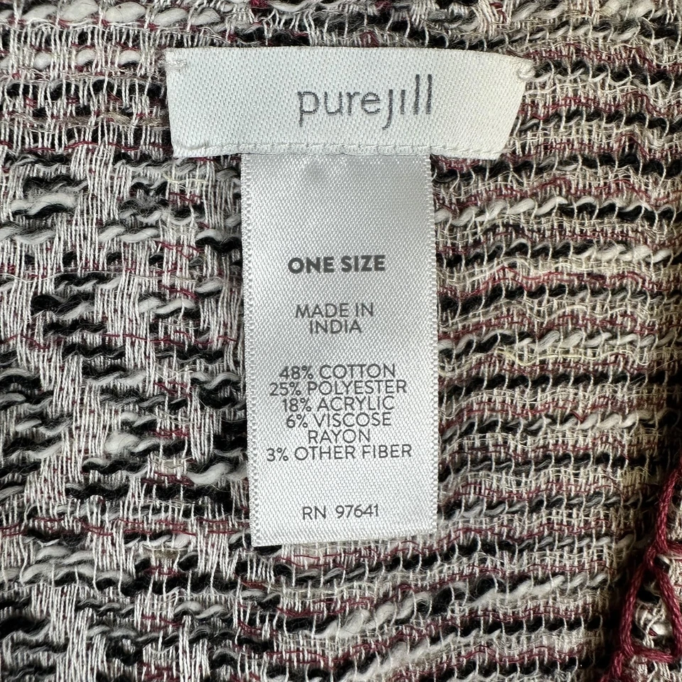 Женское пончо Pure Jill один размер черно-белое с открытой передней бахромой вязаная шаль Ruana - Изображение 2 из 3