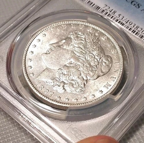 1897-O Morgan Silver Dollar - PCGS AU 53 - Gold Shield True View _ New Orleans - Picture 4 of 8