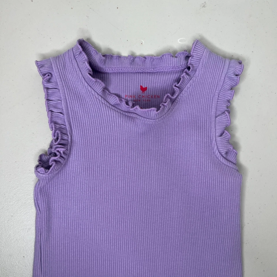 Pink Chicken Purple Ruffle Ribbed Tank Top Size 5Y - Image 3 of 4