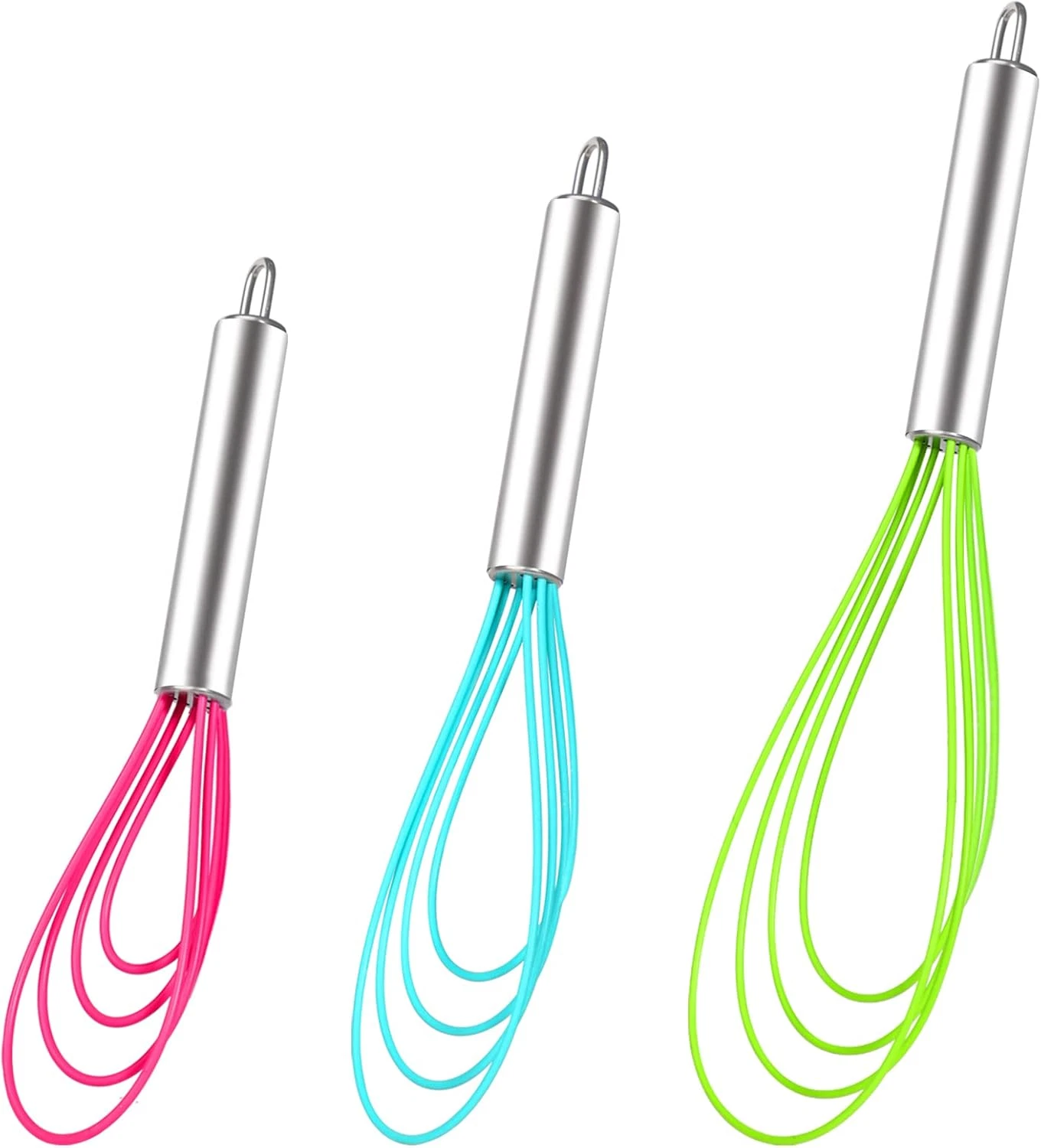 Silicone Flat Whisk Set of 3, Heat Resistant Kitchen Whisks for Non-Stick Cookwa