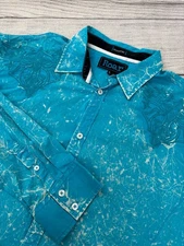ROAR SIGNATURE Mens XL Blue Acid Wash Embroidered Long Sleeve Cuff Button Shirt