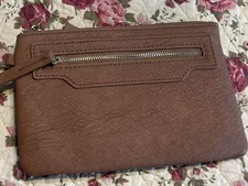 NEW MMS Studio Brown Patterned Faux Leather-Lined Wristlet/Wallet 7.5 In X 5 In