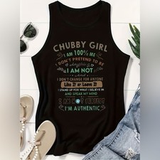 (A3) "Chubby Girl" Graphic Tank Top Empowerment Racerback Black Tank Top 3XL