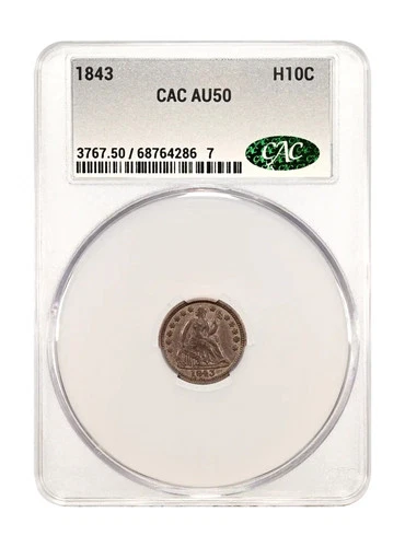 1843 Liberty Seated Half Dime CACG AU 50 CAC