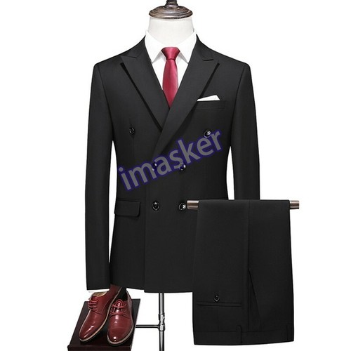 Men's Double Breasted Business Formal Dress Suit Casual Wedding Party Coat - Picture 11 of 25