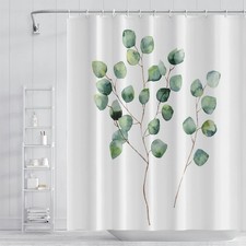 72x78 Inch Green Eucalyptus Leaves White Waterproof Shower Curtain 12 Hooks
