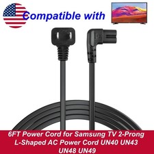 6FT Power Cord for Samsung TV 2-Prong L-Shaped AC Power Cord UN40 UN43 UN48 UN49