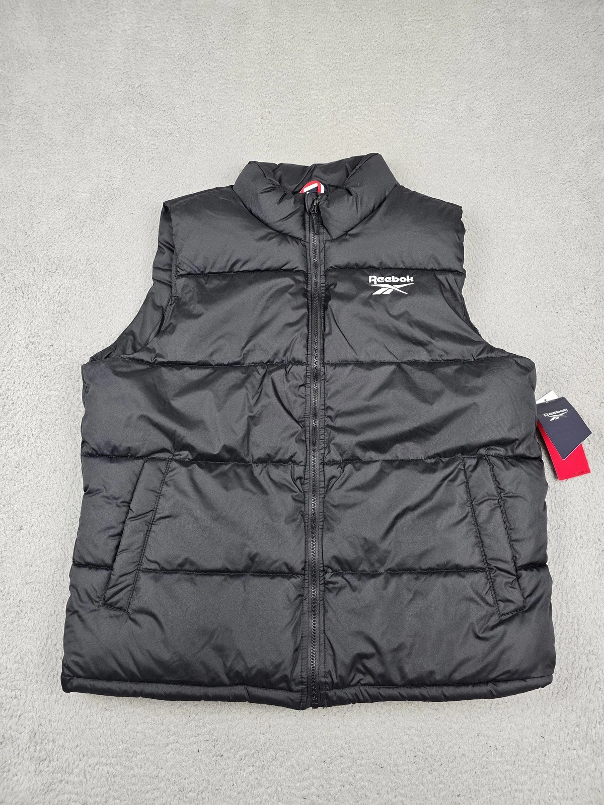 Reebok Vest Mens XL Black Quilted Insulated Puffer Zip Pockets Logo OMRB1104EC