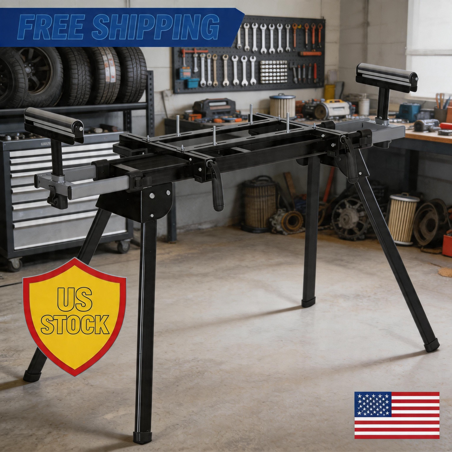 Global Miter Saw Stand - Portable Collapsible Iron Frame, 44